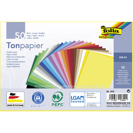 folia Tonpapier, DIN A3, 130 g/qm, farbig sortiert