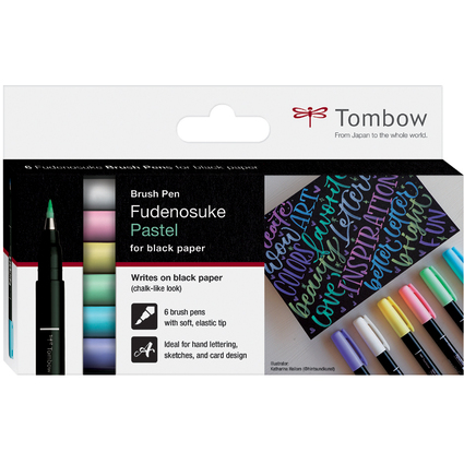 Tombow Kalligraphie-Stift Fudenosuke Pastel, 6er Kartonetui