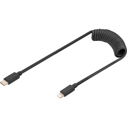 DIGITUS USB 2.0 Spiralkabel, USB-C - Lightning Stecker, 1 m