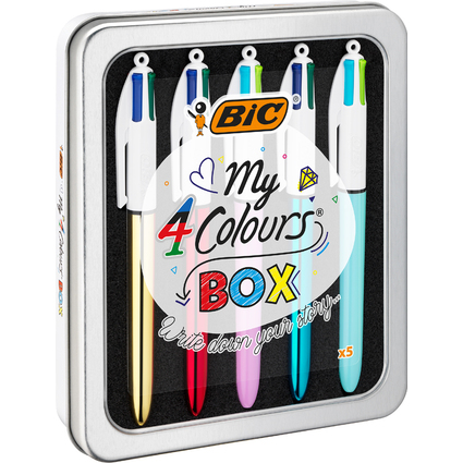 BIC Druckkugelschreiber 4 Colours Kollektion, 5er Metallbox