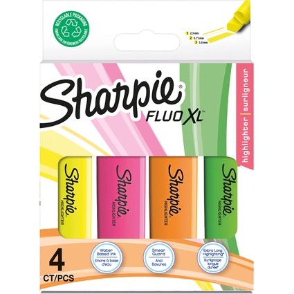 Sharpie Textmarker FLUO XL, farbig sortiert, 4er Blister