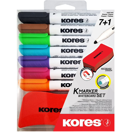 Kores Whiteboard-Marker Set, 7 Marker + Tafellscher