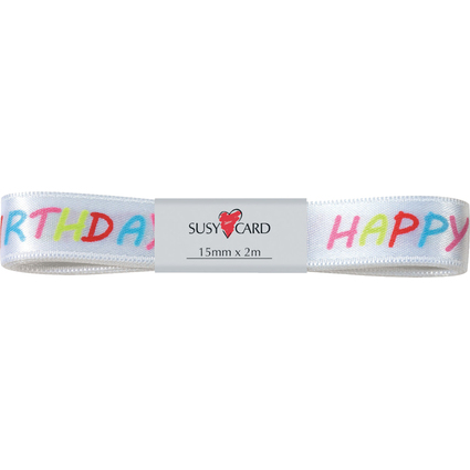 SUSY CARD Geschenkband "Happy Birthday", 15 mm x 2 m