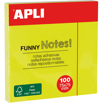 APLI Haftnotizen "FUNNY Notes!", 75 x 75 mm, neongelb