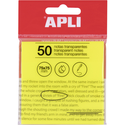 APLI Haftnotizen, 75 x 75 mm, gelb transparent