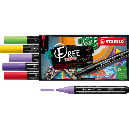 STABILO Acrylmarker FREE T300, 5er Set "Vibrant"