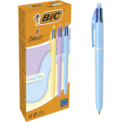 BIC Druckkugelschreiber 4 Colours PASTEL, 12er Kartonbox