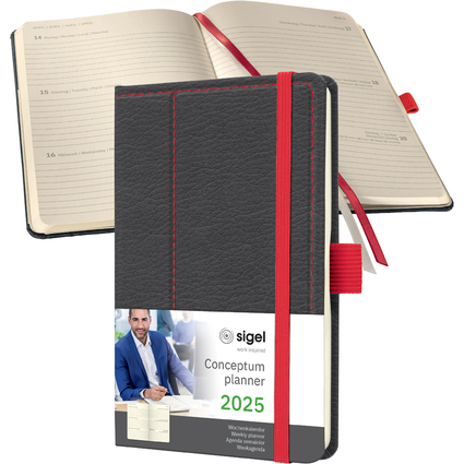 sigel Taschenkalender Conceptum Design Casual 2025, grau/rot