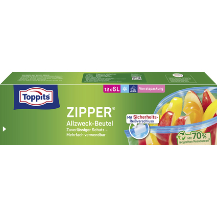 TOPPITS Allzweckbeutel mit Zipper, 12 x 6 Liter, transparent