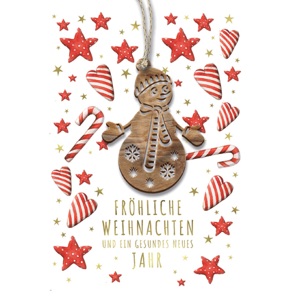 CACTUS Weihnachtskarte "Schneemann", mit Holzapplikation