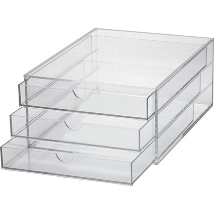MAUL Acryl-Schubladenbox, DIN A4, 3 Schubladen, glasklar