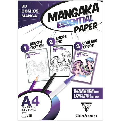 Clairefontaine Manga Papier, DIN A4, wei, 15 Blatt