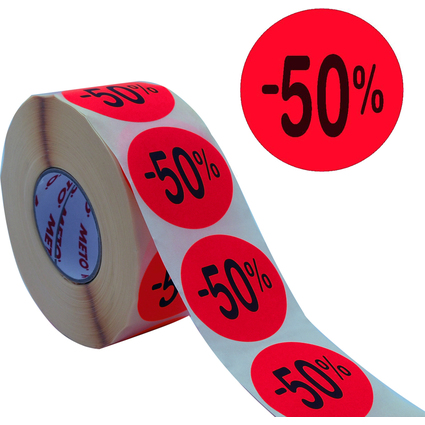 METO Promo-Etiketten "-50%", rund, rot fluor