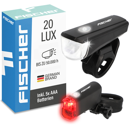 FISCHER Fahrrad-LED-Batterie-Beleuchtungs-Set, 20 Lux