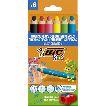 BIC Kids Dreikant-Buntstifte Multisurface, 6er Kartonetui