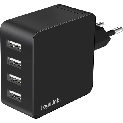 LogiLink USB-Steckdosenadapter, 4x USB-A, 24 Watt, schwarz