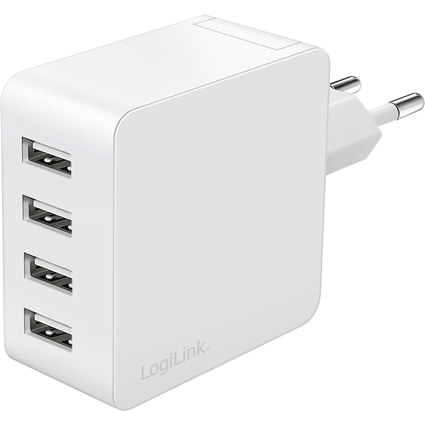 LogiLink USB-Steckdosenadapter, 4x USB-A, 24 Watt, wei