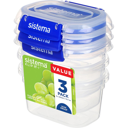 Sistema Frischhaltedose KLIP IT PLUS, 400 ml, blau, 3er Set