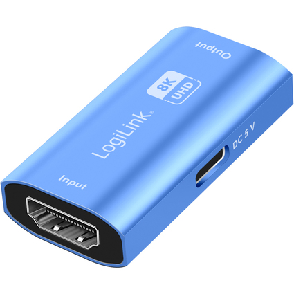 LogiLink HDMI Repeater, 8K/60 Hz, Aluminiumgehuse, blau