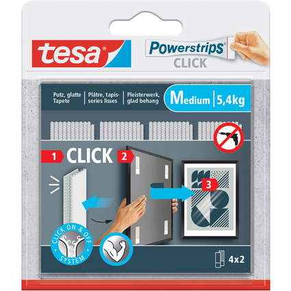 tesa Powerstrips CLICK Klettstreifen MEDIUM, wei