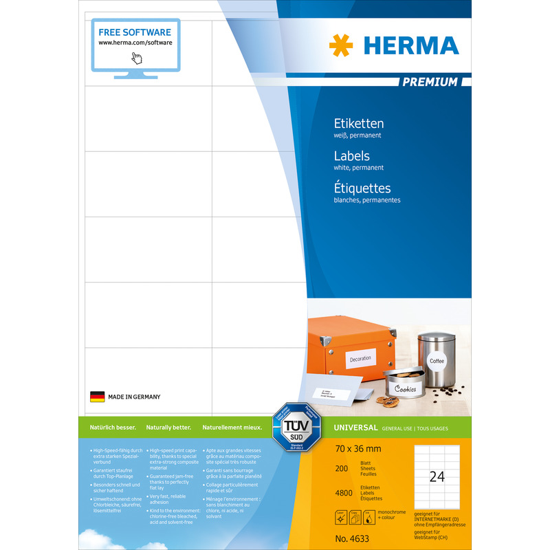 HERMA Universal-Etiketten PREMIUM, 70 X 36 Mm, Weiß 4633 Bei Www ...